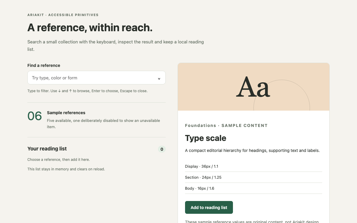 Ariakit interface study