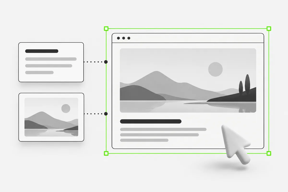 A text brief and reference image come together in a website layout.