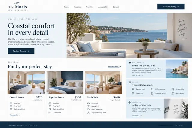 AI-generated visual concept for boutique hotel page