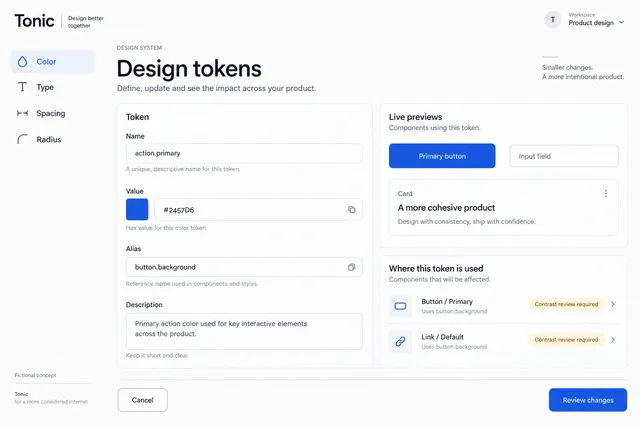 AI-generated visual concept for design token editor