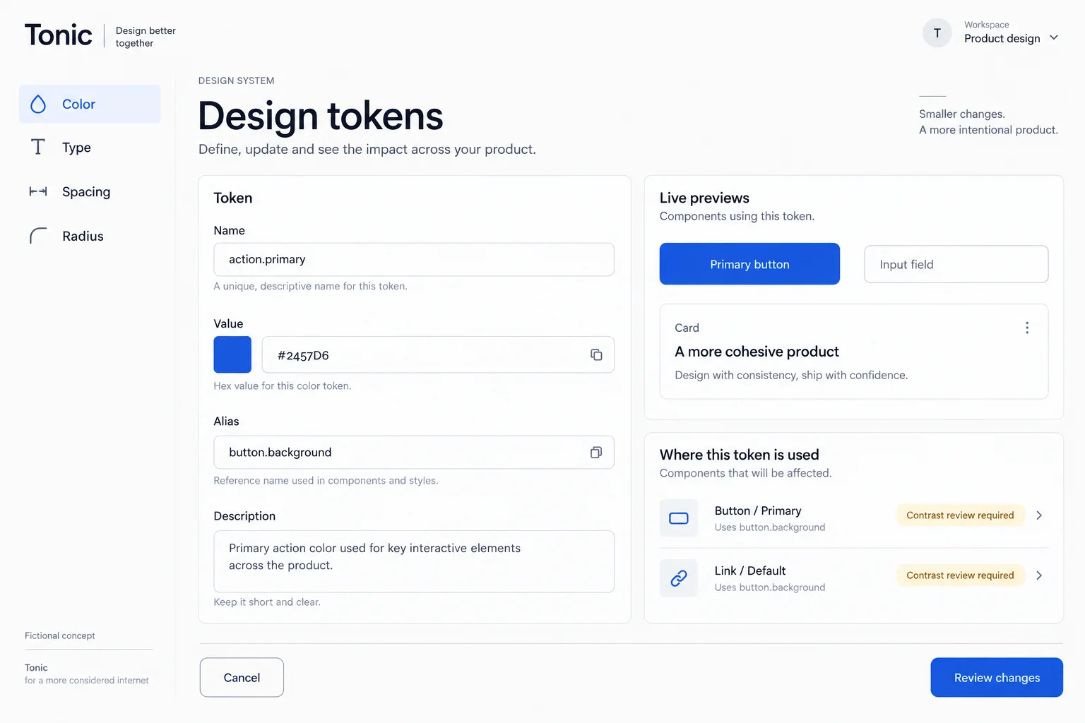 AI-generated visual concept for design token editor