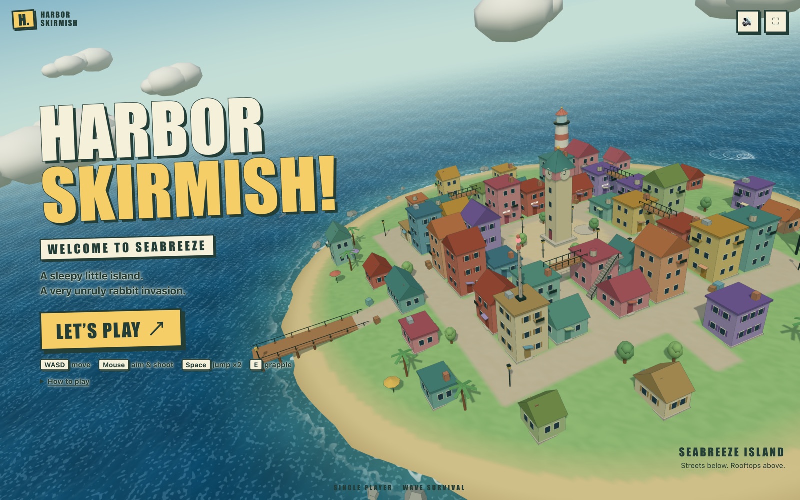 Harbor Skirmish FPS island overview and start screen
