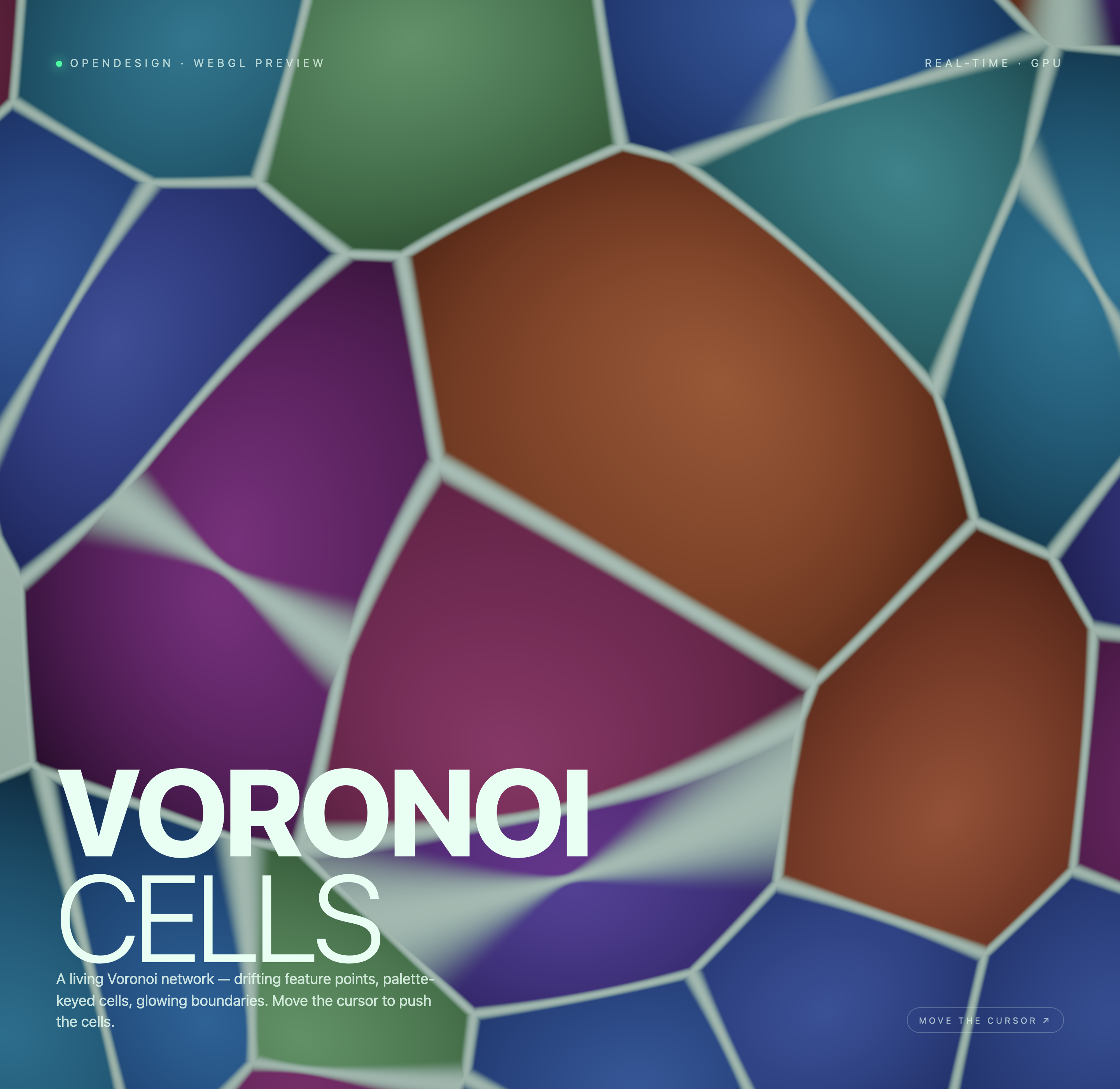 Colorful stained-glass-like cells with pale irregular boundaries fill the canvas behind a white two-line title.