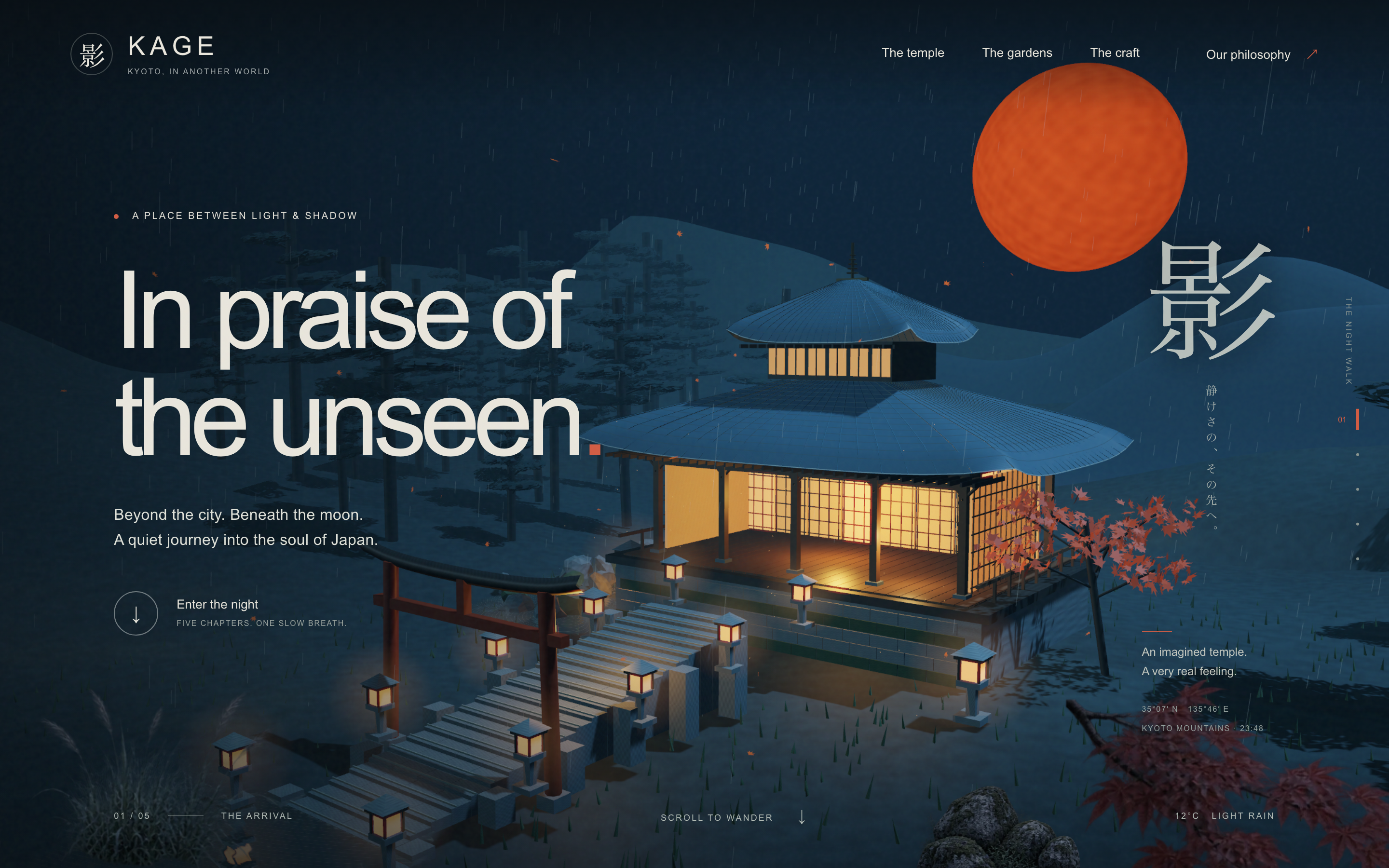 Temple Storytelling Website Design: Moonlit Temple and Opening Invitation